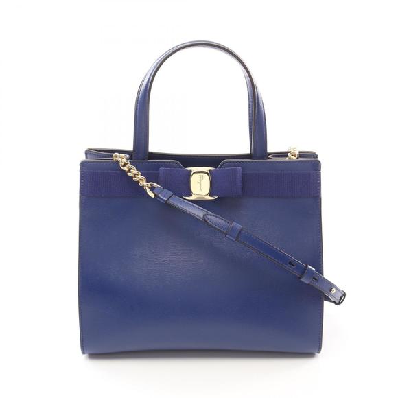 Salvatore Ferragamo Vara Blue Handbag Leather Ribbon - Picture 1 of 7